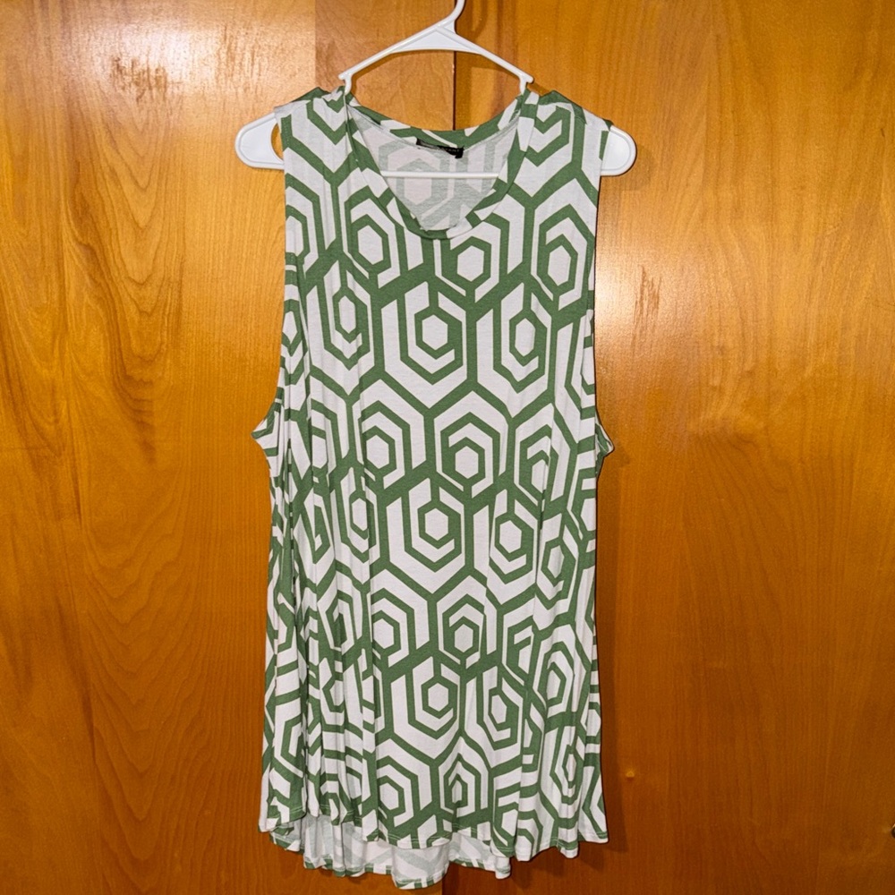 Lane Bryant Green and White Patterned Tank